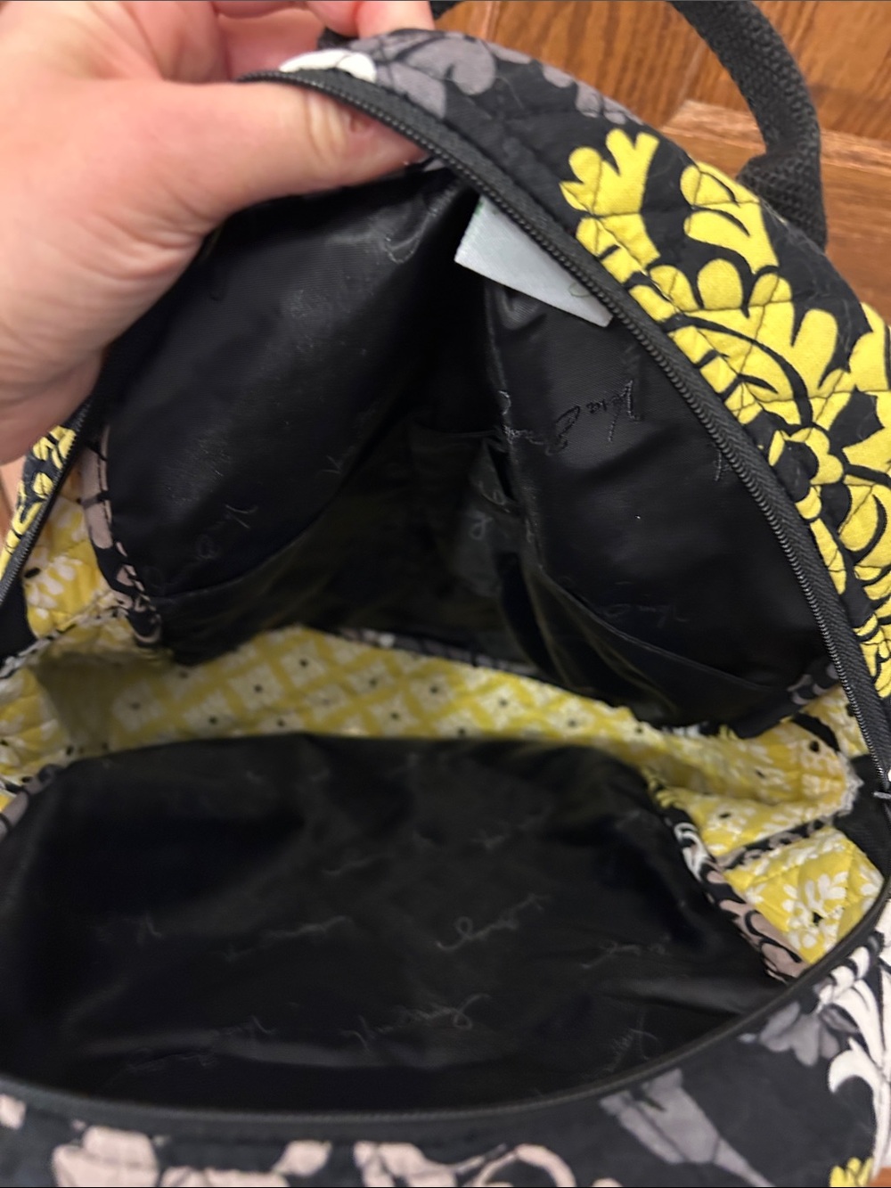 Vera Bradley Quilted Floral Backpack in Black, White & Yellow image 4